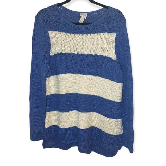 Chico's Striped Woven Blue White Sweater - Picture 1 of 4